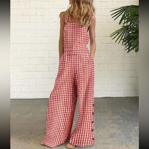Classic Boho Gingham Knot Strap Pocket Overall Jumpsuit